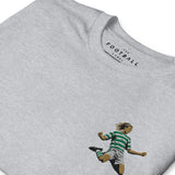 Henrik Larsson inspired Celtic embroidered football T-shirt in sport grey, close-up embroidery detail