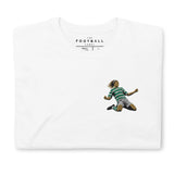 Henrik Larsson inspired Celtic embroidered football T-shirt in white, front view
