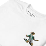 Henrik Larsson inspired Celtic embroidered football T-shirt in white, close-up embroidery detail