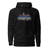 Chelsea Premier League Champions inspired embroidered football hoodie in black, product mockup view 3