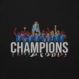 Chelsea Premier League Champions inspired embroidered football hoodie in black, product mockup view 2