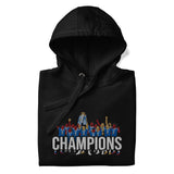 Chelsea Premier League Champions inspired embroidered football hoodie in black, product mockup view 1