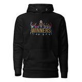 Full front view of Crystal Palace-inspired black hoodie with trophy-lift embroidery and WINNERS lettering