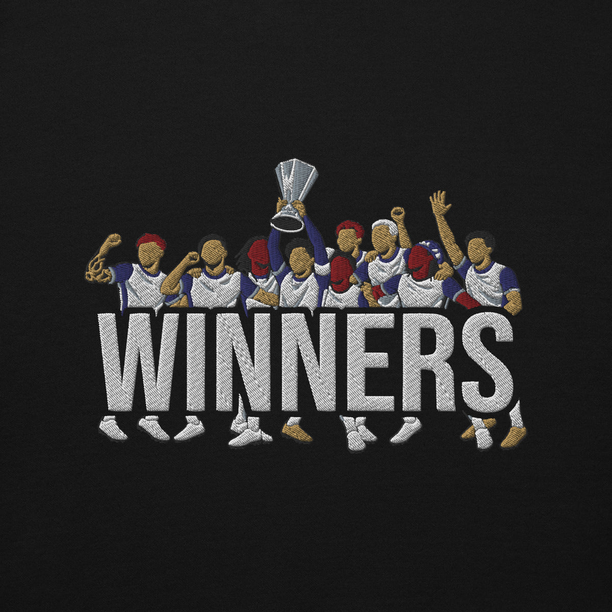 Tottenham Hotspur-inspired black hoodie with trophy-lift embroidery and WINNERS lettering