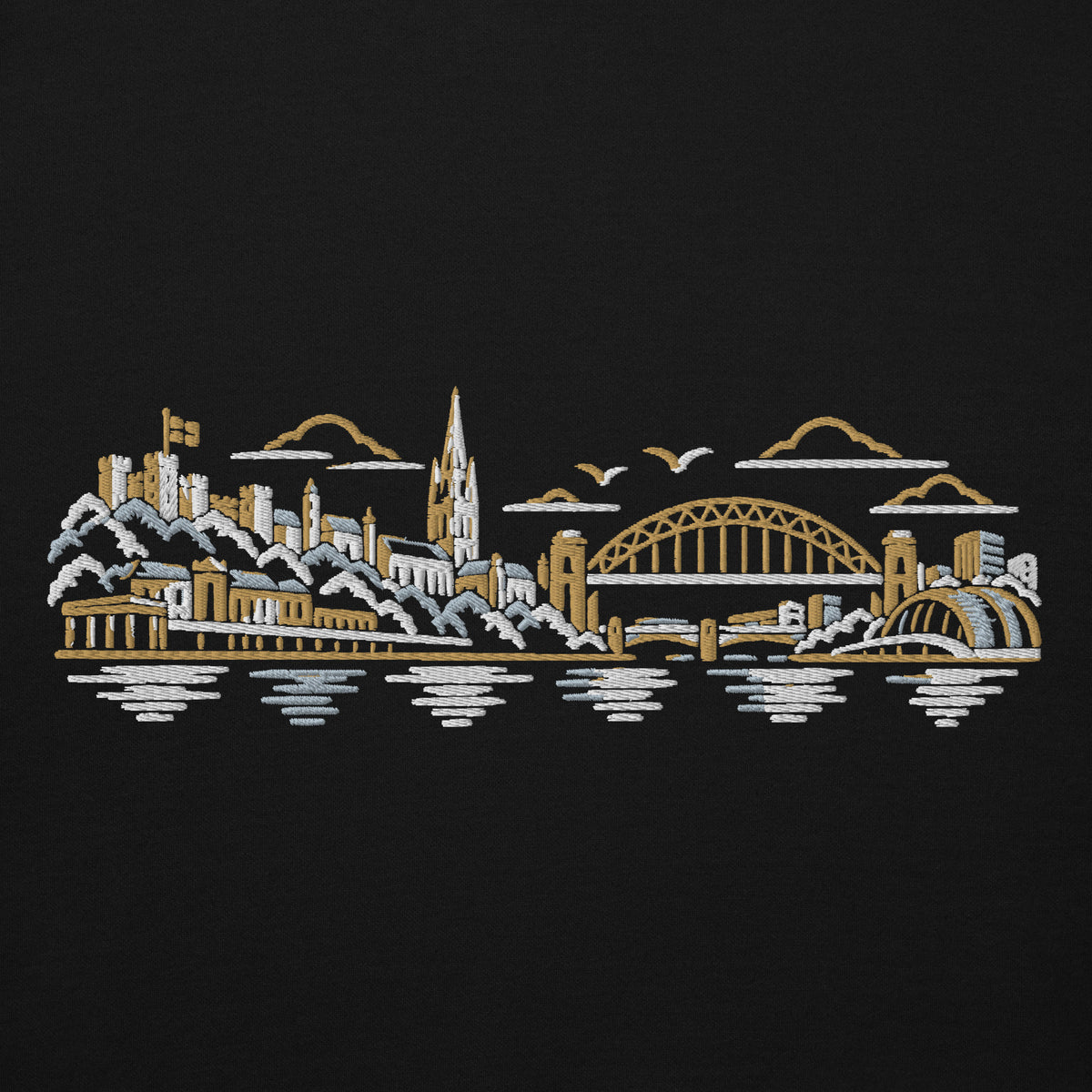 Newcastle United Inspired Newcastle Skyline Embroidered Football Hoodie in black – front view