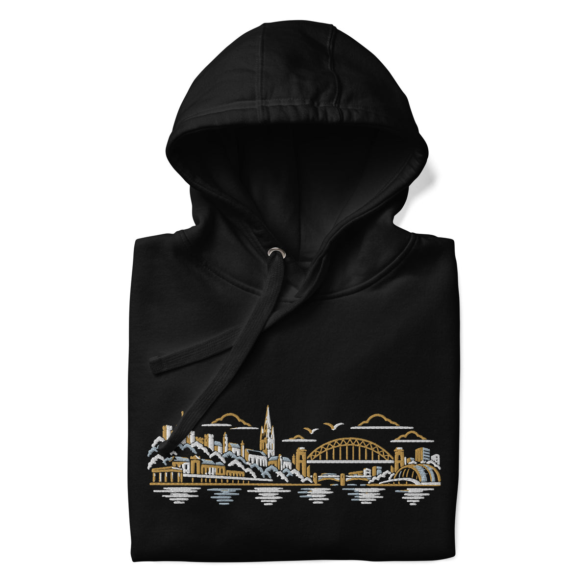 Newcastle United Inspired Newcastle Skyline Embroidered Football Hoodie in black – front view