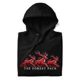 Nottingham Forest inspired Forest Pack red stags embroidered football hoodie in black, embroidery and garment detail view