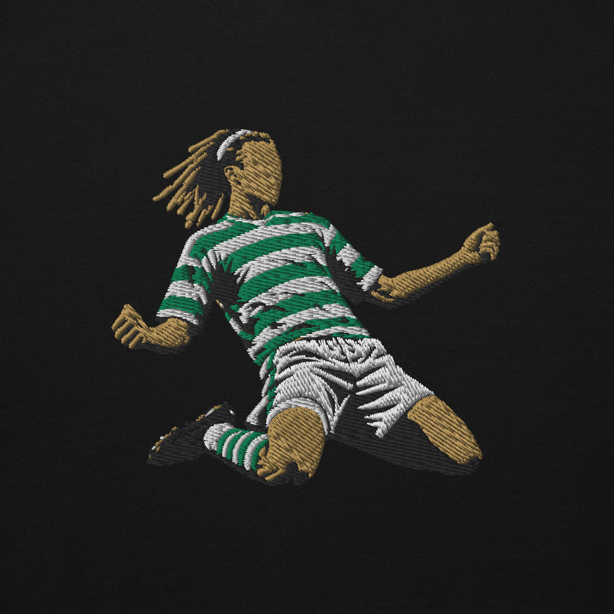 Henrik Larsson inspired Celtic embroidered football hoodie in black, front view alternate mockup
