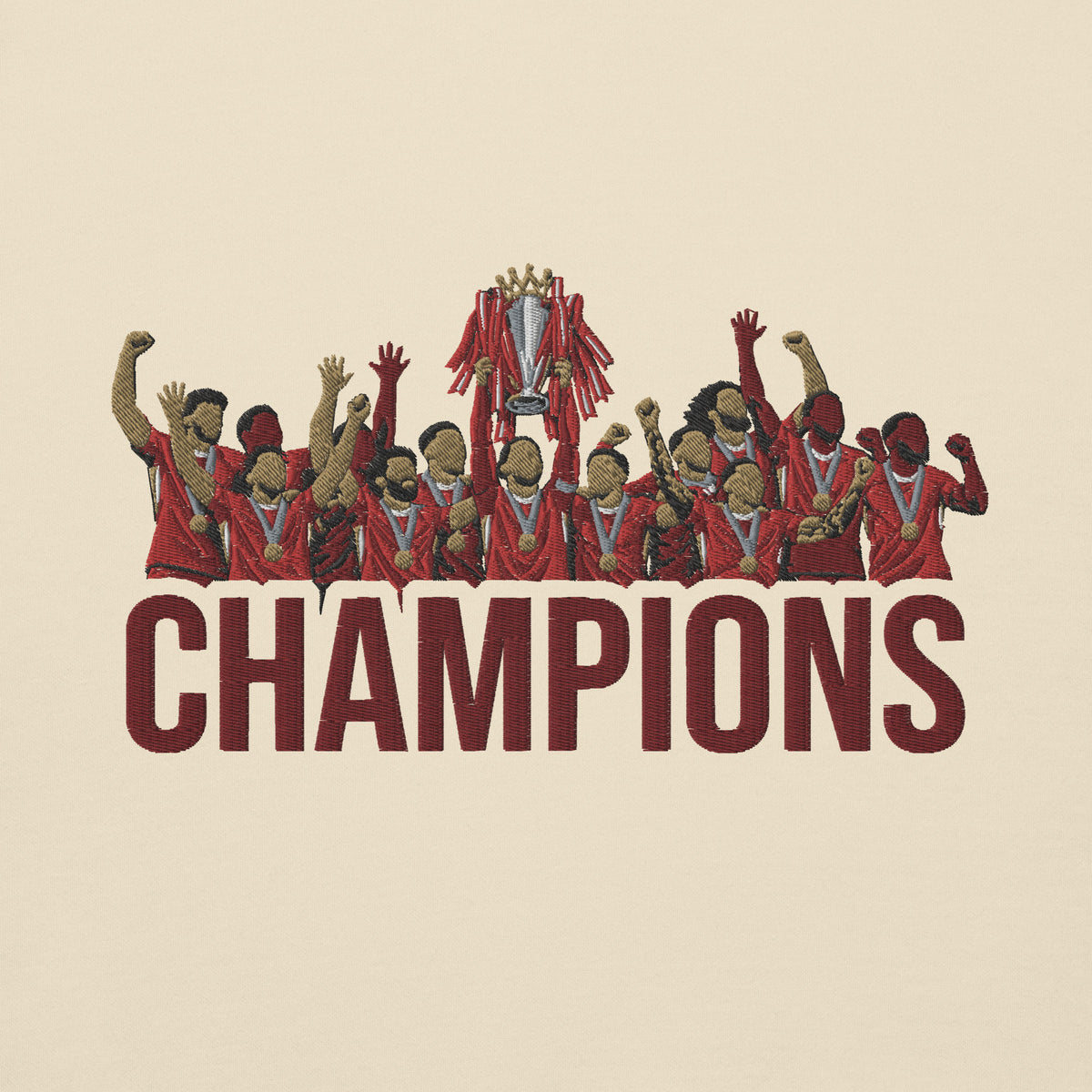 Liverpool inspired 2024/25 Premier League Champions trophy celebration embroidered hoodie in bone, additional product view
