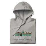 Celtic Scottish Premiership Champions inspired embroidered football hoodie in carbon grey, product mockup view 1