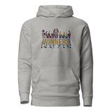 Full front view of Crystal Palace-inspired carbon grey hoodie with trophy-lift embroidery and WINNERS lettering