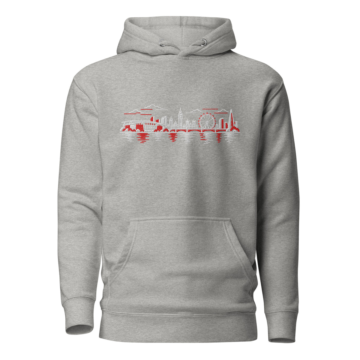 Arsenal Inspired North London Skyline Embroidered Football Hoodie in carbon grey – front view