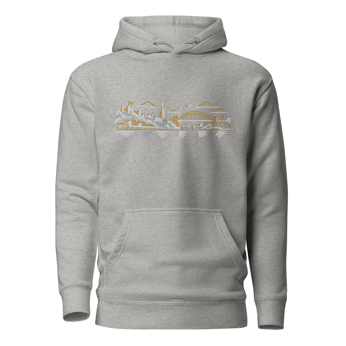 Newcastle United Inspired Newcastle Skyline Embroidered Football Hoodie in carbon grey – front view
