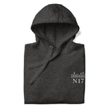 Tottenham Postcode Embroidered Football Hoodie in charcoal heather, front view