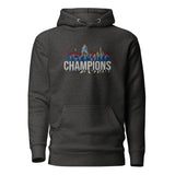 Chelsea Premier League Champions inspired embroidered football hoodie in charcoal heather, product mockup view 3