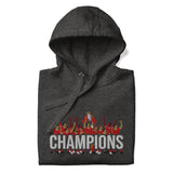 Liverpool-inspired charcoal heather hoodie with trophy-lift embroidery and CHAMPIONS lettering