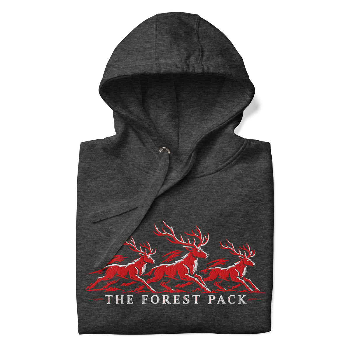 Nottingham Forest inspired Forest Pack red stags embroidered football hoodie in charcoal heather, additional product view