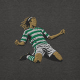 Henrik Larsson inspired Celtic embroidered football hoodie in charcoal heather, front view