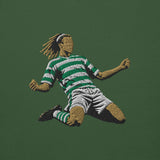 Henrik Larsson inspired Celtic embroidered football hoodie in forest green, front view
