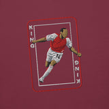 Thierry Henry Inspired Arsenal King Card Embroidered Football Hoodie in maroon, alternate front view