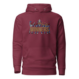 Full front view of Crystal Palace-inspired maroon hoodie with trophy-lift embroidery and WINNERS lettering