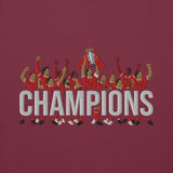 Liverpool-inspired maroon hoodie with trophy-lift embroidery and CHAMPIONS lettering