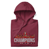Liverpool-inspired maroon hoodie with trophy-lift embroidery and CHAMPIONS lettering
