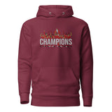 Liverpool-inspired maroon hoodie with trophy-lift embroidery and CHAMPIONS lettering