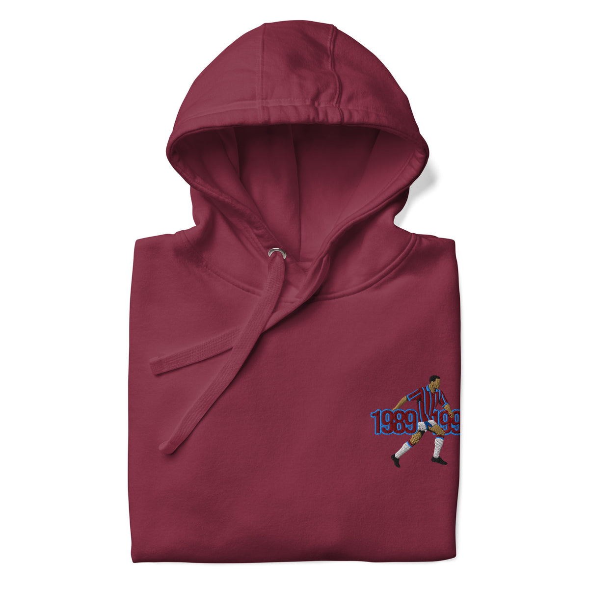 The Class of the 90s — Paul McGrath Aston Villa Hoodie, maroon front view