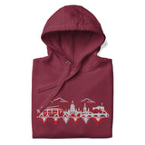 Nottingham Forest Inspired Nottingham Skyline Embroidered Football Hoodie in maroon – front view