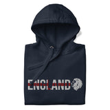 England World Cup Lion Embroidered Football Hoodie in navy blazer, front view