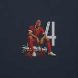 Virgil van Dijk Inspired Liverpool Embroidered Football Hoodie in navy blazer, alternate front view
