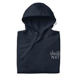 Tottenham Postcode Embroidered Football Hoodie in navy blazer, front view