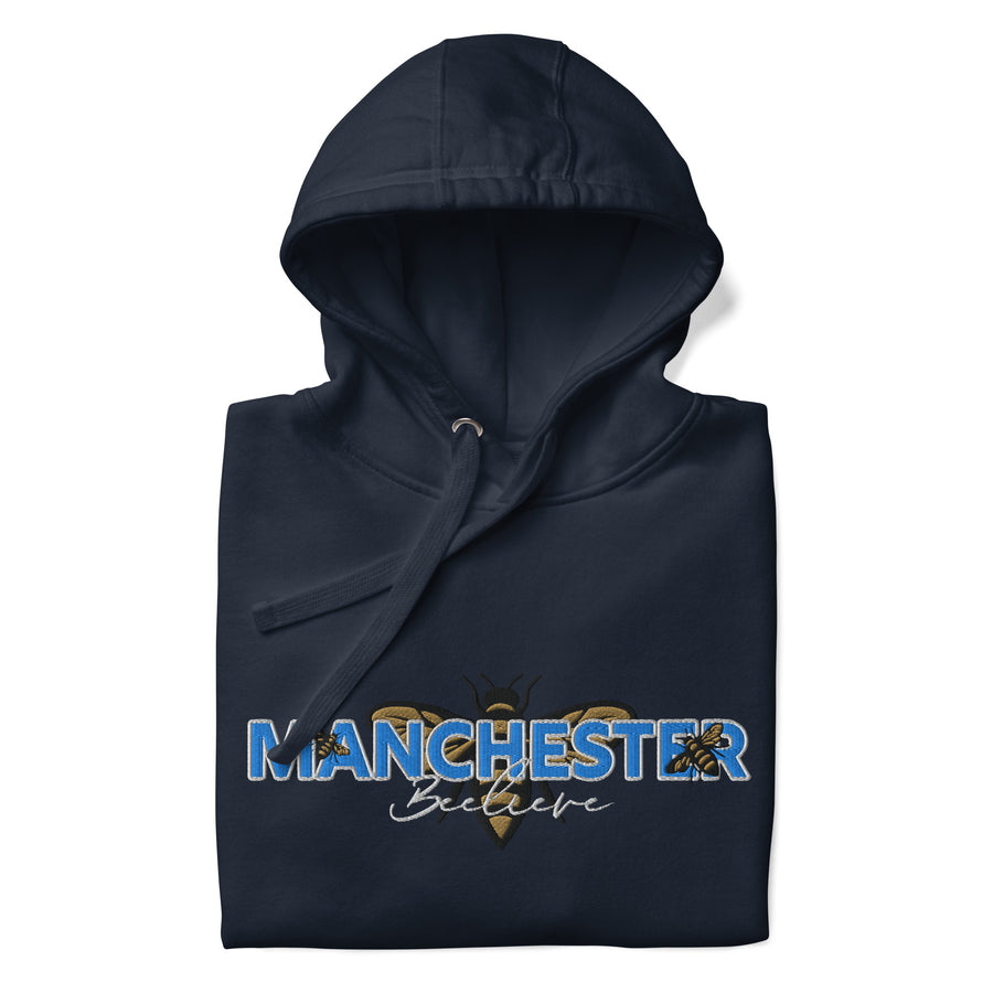 Beelieve — Manchester Inspired Worker Bee Embroidered Football Hoodie