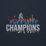 Chelsea Premier League Champions inspired embroidered football hoodie in navy blazer, product mockup view 2