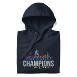 Chelsea Premier League Champions inspired embroidered football hoodie in navy blazer, product mockup view 1