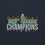 Celtic Scottish Premiership Champions inspired embroidered football hoodie in navy blazer, product mockup view 2