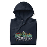 Celtic Scottish Premiership Champions inspired embroidered football hoodie in navy blazer, product mockup view 1