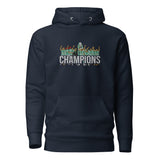 Celtic Scottish Premiership Champions inspired embroidered football hoodie in navy blazer, product mockup view 3