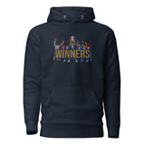Full front view of Crystal Palace-inspired navy blazer hoodie with trophy-lift embroidery and WINNERS lettering
