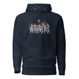 Full front view of Tottenham Hotspur-inspired navy blazer hoodie with trophy-lift embroidery and WINNERS lettering