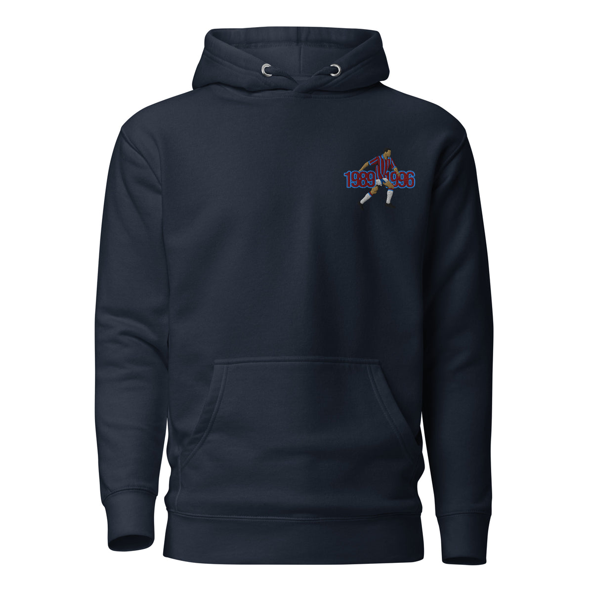 The Class of the 90s — Paul McGrath Aston Villa Hoodie, navy blazer front view