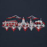 Nottingham Forest Inspired Nottingham Skyline Embroidered Football Hoodie in navy blazer – front view