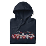Nottingham Forest Inspired Nottingham Skyline Embroidered Football Hoodie in navy blazer – front view