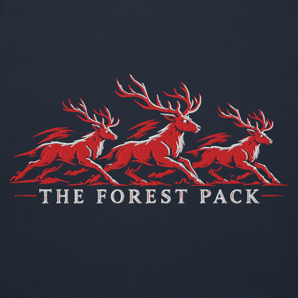 Nottingham Forest inspired Forest Pack red stags embroidered football hoodie in navy blazer, front product view