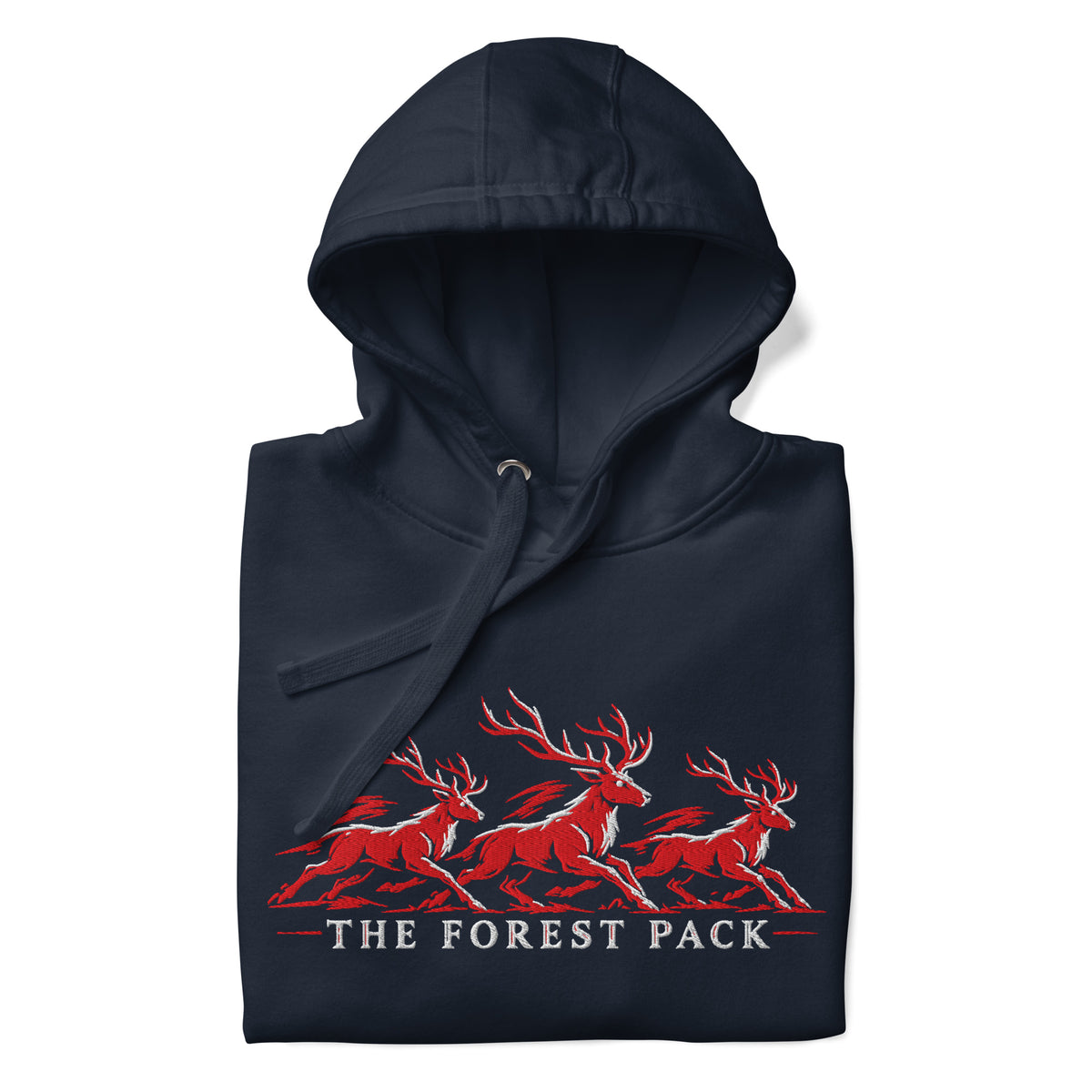 Nottingham Forest inspired Forest Pack red stags embroidered football hoodie in navy blazer, additional product view