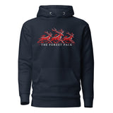 Nottingham Forest inspired Forest Pack red stags embroidered football hoodie in navy blazer, embroidery and garment detail view