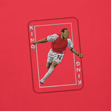 Thierry Henry Inspired Arsenal King Card Embroidered Football Hoodie in team red, alternate front view