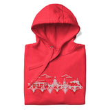 Nottingham Forest Inspired Nottingham Skyline Embroidered Football Hoodie in team red – front view