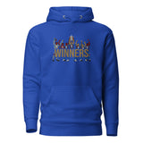 Full front view of Crystal Palace-inspired team royal hoodie with trophy-lift embroidery and WINNERS lettering